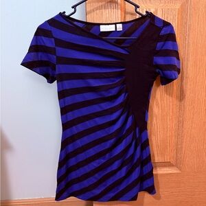 New York & Company Royal Blue and Black Striped Short Sleeve Top